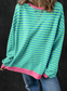 STRIPE OVERSIZED CONTRAST TRIM PULLOVER OOTD
