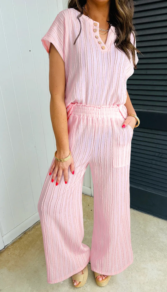 Textured Henley Top & Pants Set OOTD