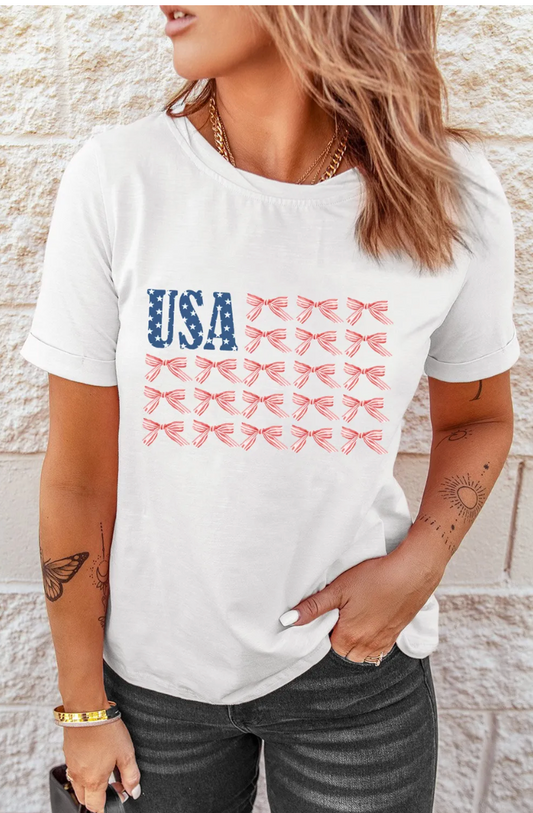 USA Flag Bow Knot Shirt