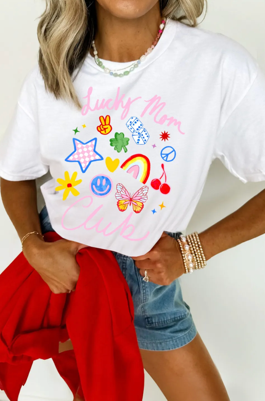 White Lucky Mom Club Tee RTS