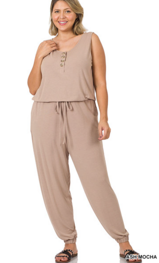 PLUS SLEEVELESS JOGGER JUMPSUIT WITH POCKETS