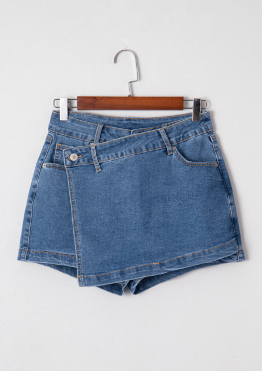 Denim Asymmetrical Wrap Skort RTS