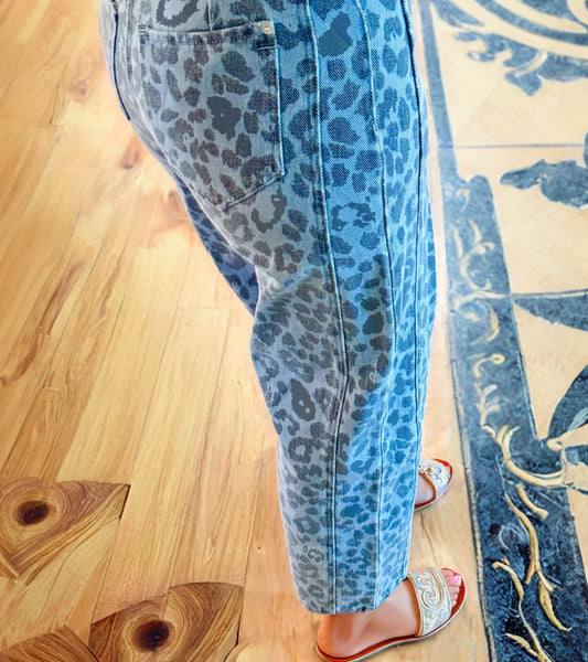 Sky Blue Leopard Straight Jeans RTS