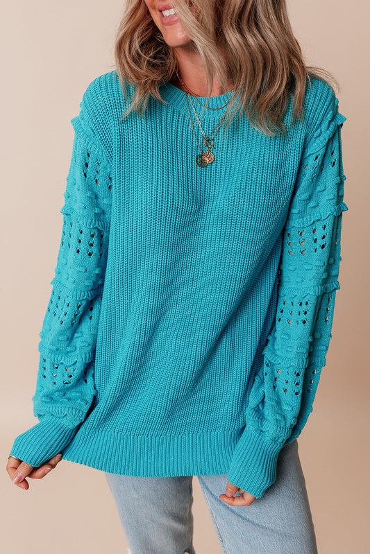 Teal Ruffled Eyelet Sweater FB