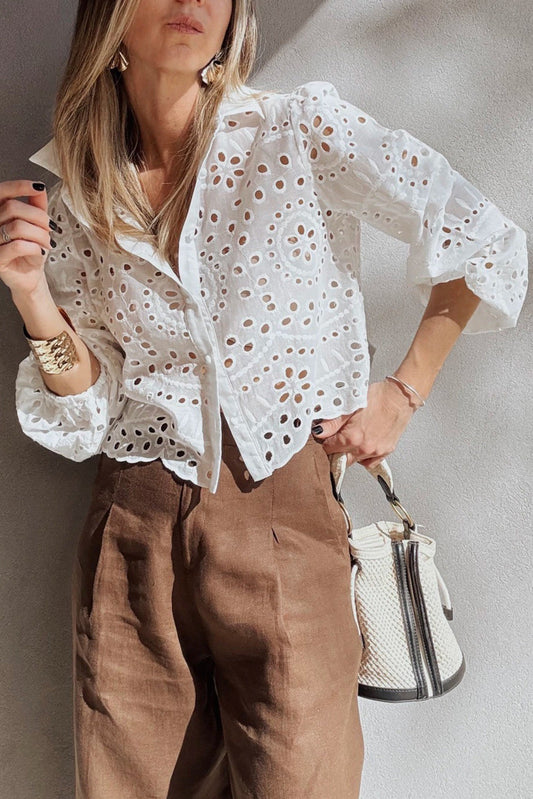 White Eyelet Embroidered Shirt FB