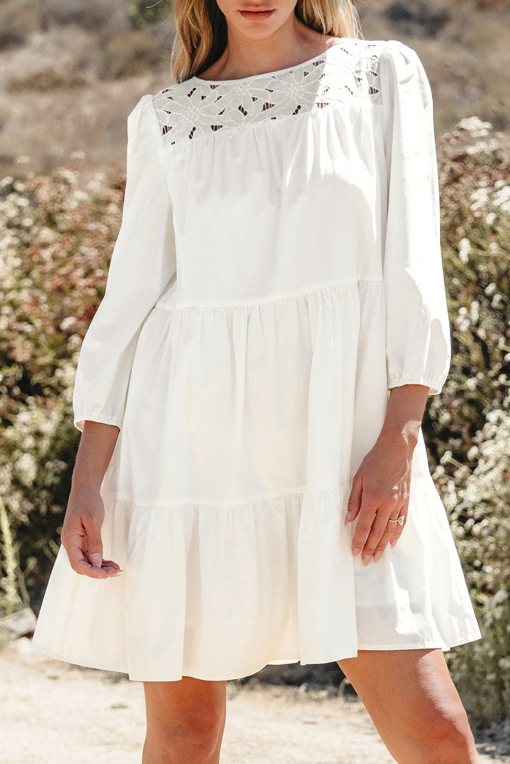 White Floral Lace Mini Dress FB