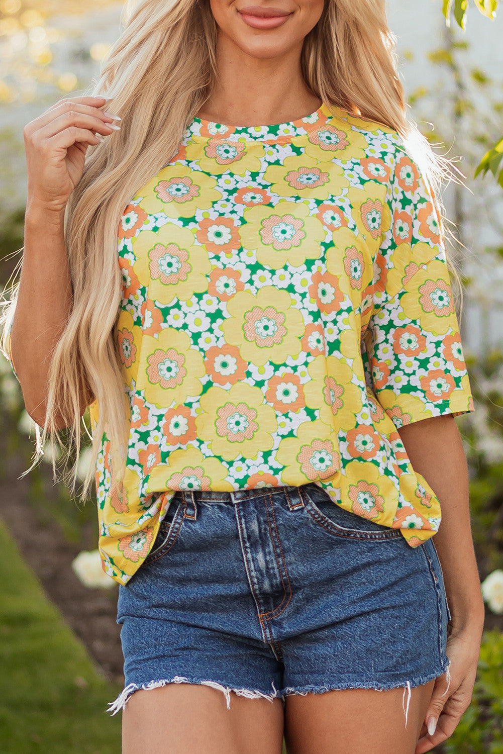 Yellow Floral Loose Blouse FB