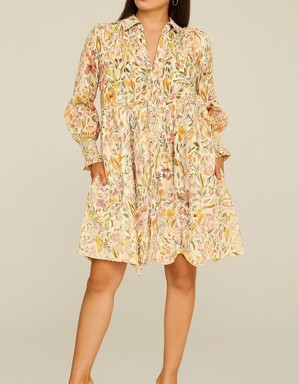 Yellow Floral Smocked Dress LT