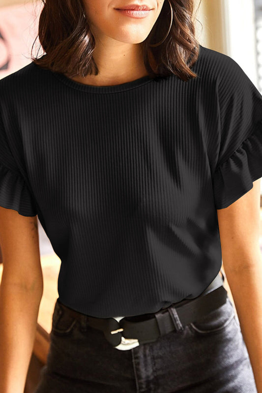 Ribbed Ruffled Top FB