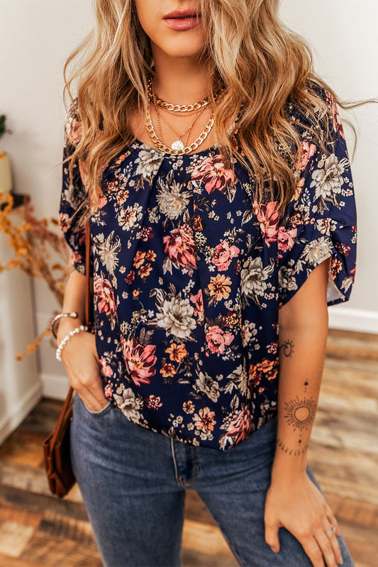 Blue Floral Casual Blouse RTS
