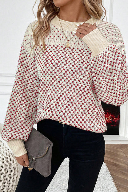 Contrast Pattern Lantern Sweater FB