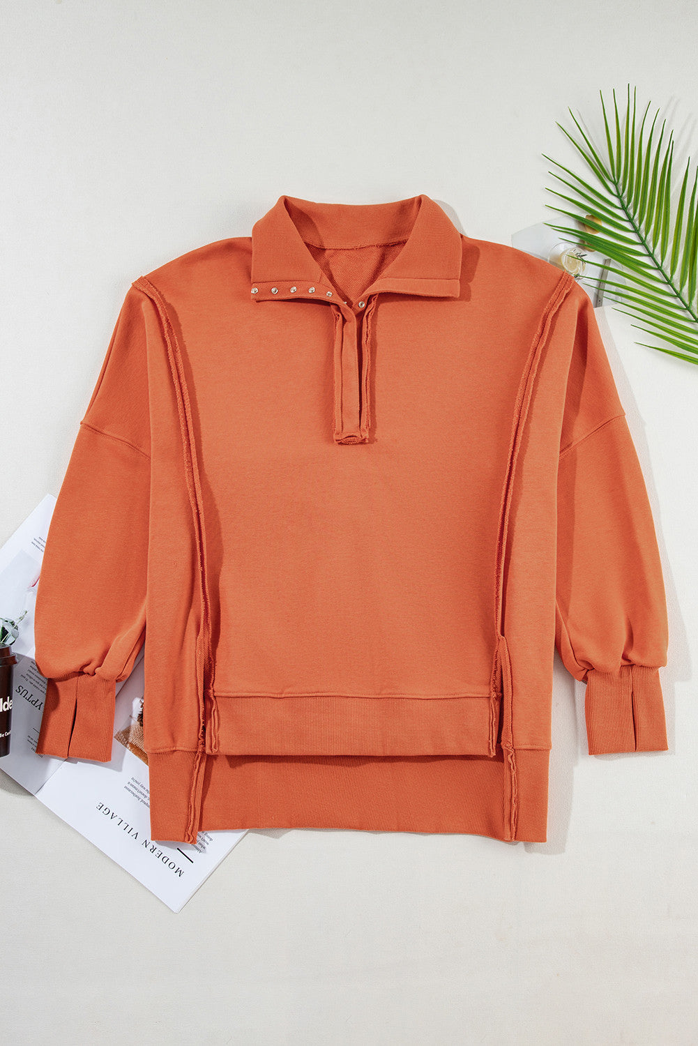 Orange Buttoned Baggy Slit Sweatshirt LT