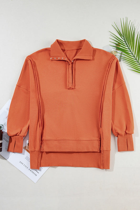 Orange Buttoned Baggy Slit Sweatshirt LT