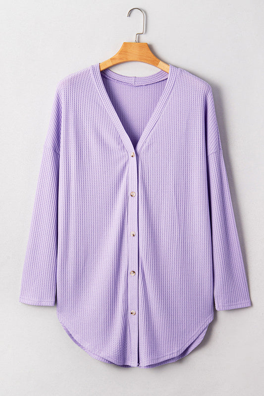 Purple Plus Size Waffle Knit Cardigan LT