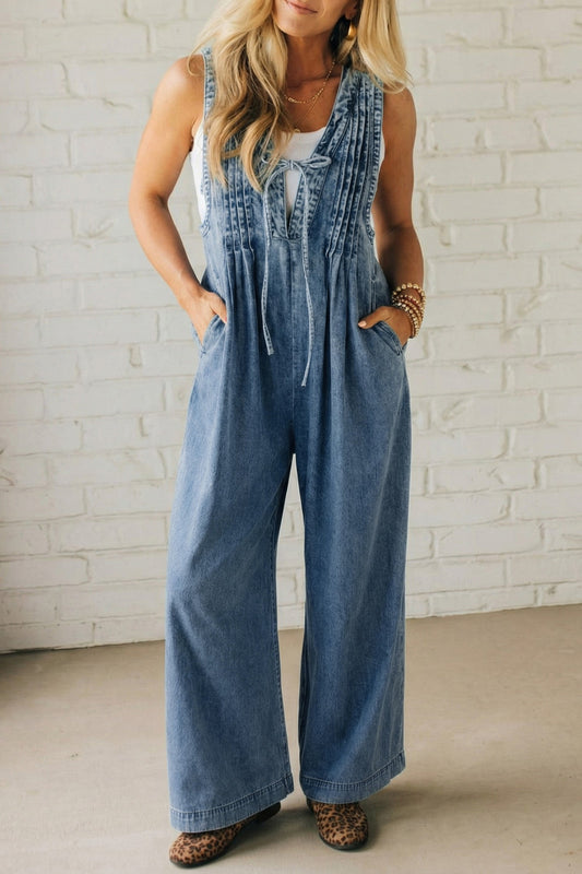 Acid Wash Pintuck Jumpsuit FB
