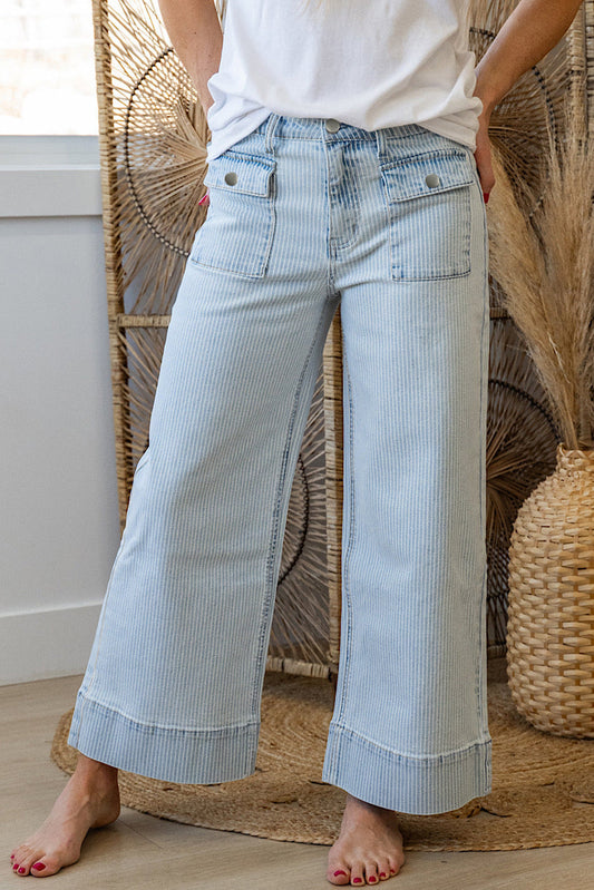 Sky Blue Stripe Cuffed Jeans RTS