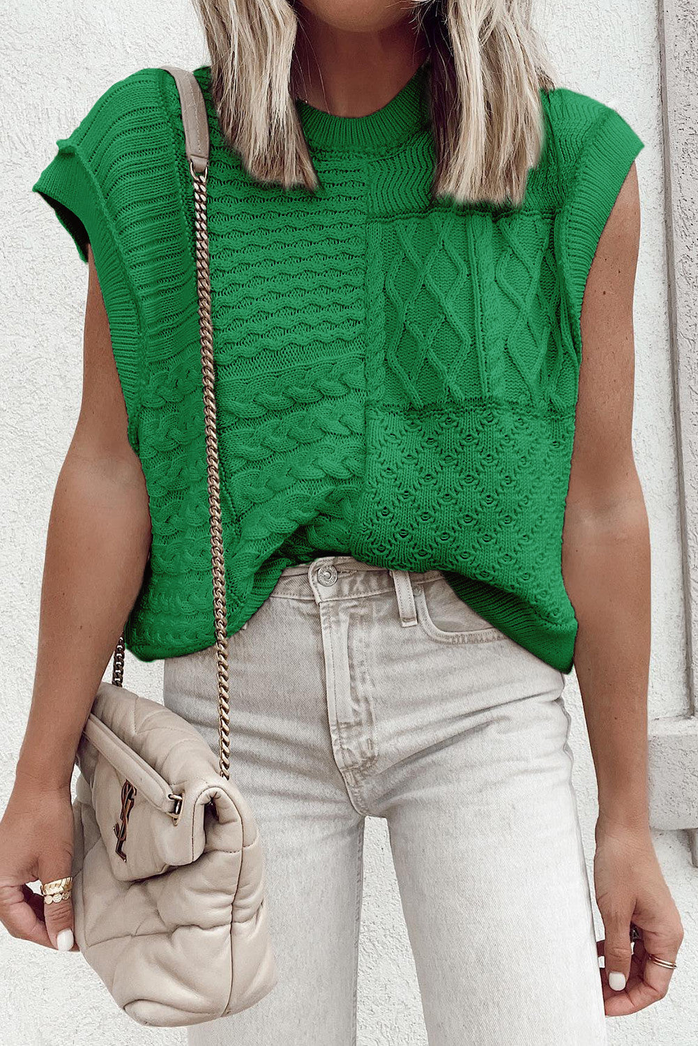 Cable Knit Dolman Sweater Vest FB