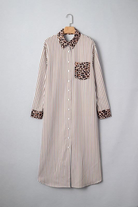 Stripe Leopard Button Dress Slits LT