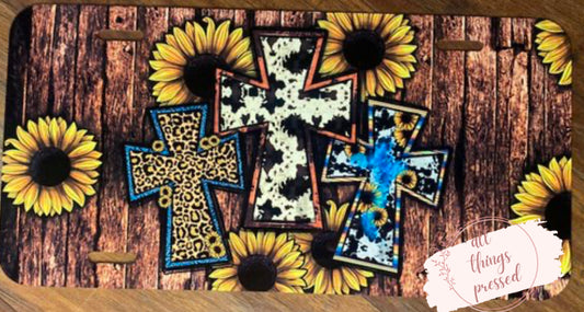 Sunflowers & Crosses License Plate