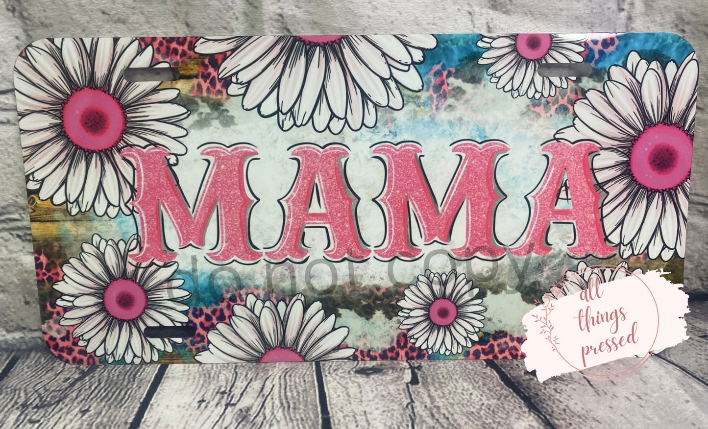 Pink Floral Mama License Plate