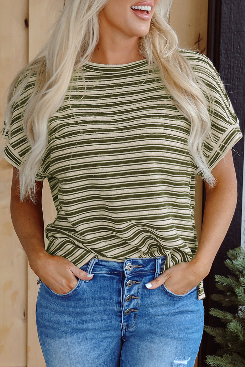 Green Striped Top FB
