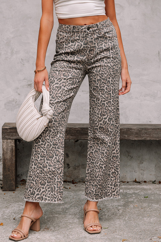 Leopard Frayed High Waist Jeans RTS