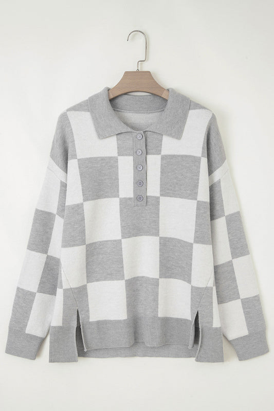 Grey Plus Size Checkered Sweater FB