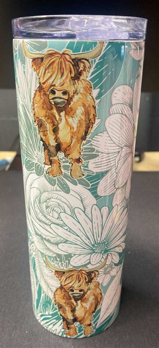 Teal Floral Highland Tumbler