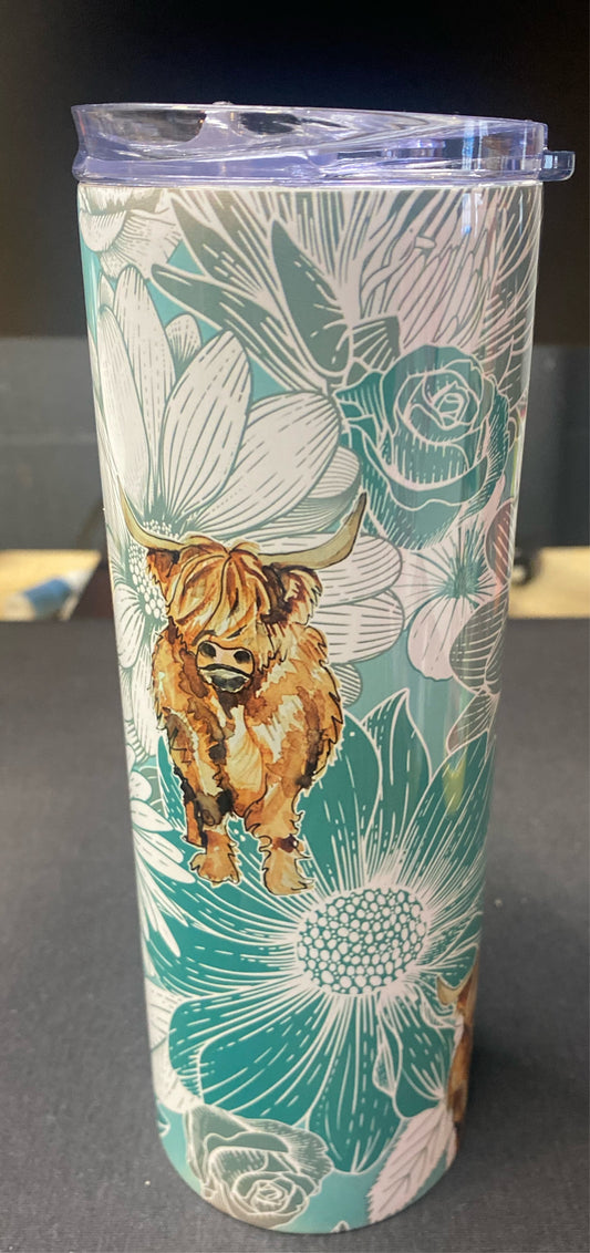 Teal Floral Highland Tumbler